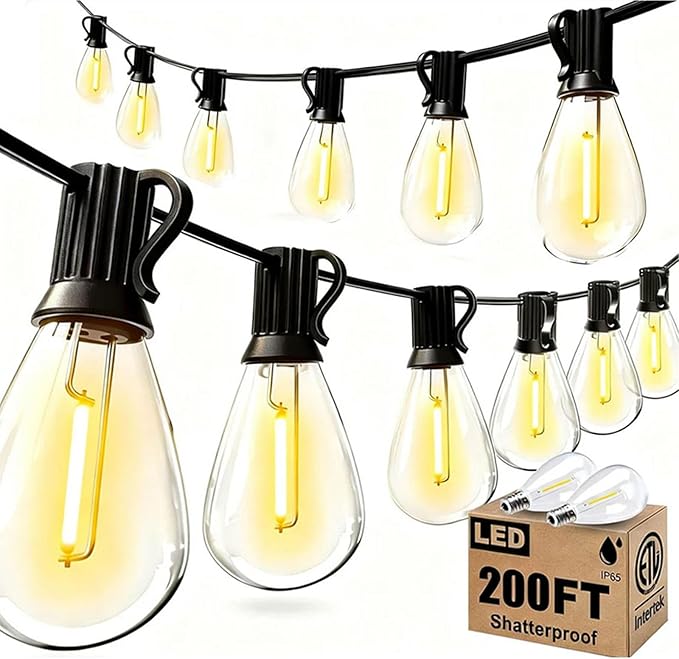 smareal 200FT Outdoor String Lights, LED Patio Lights with 62 Shatterproof S11 Edison Bulbs, Ultra Long Waterproof Hanging Lights for Backyard Deck Porch Party Decor Commercial Use 2700K