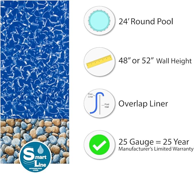 Lake Effect Pools 'Galeria' 24' Foot Round Above Ground Swimming Pool | 52" Inch Height | Bedrock Overlap Liner and Wide Mouth Skimmer Bundle | Resin Protected Steel-Sided Walls