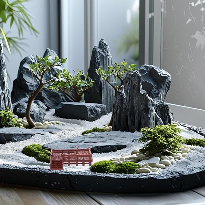 LOGOFUN 4PCS Miniature Arch Bridge Figurines Chinese Style Garden Model Mini Plastic Z Shaped Bridges for Micro Dollhouse Plant Pot Terrarium Decor