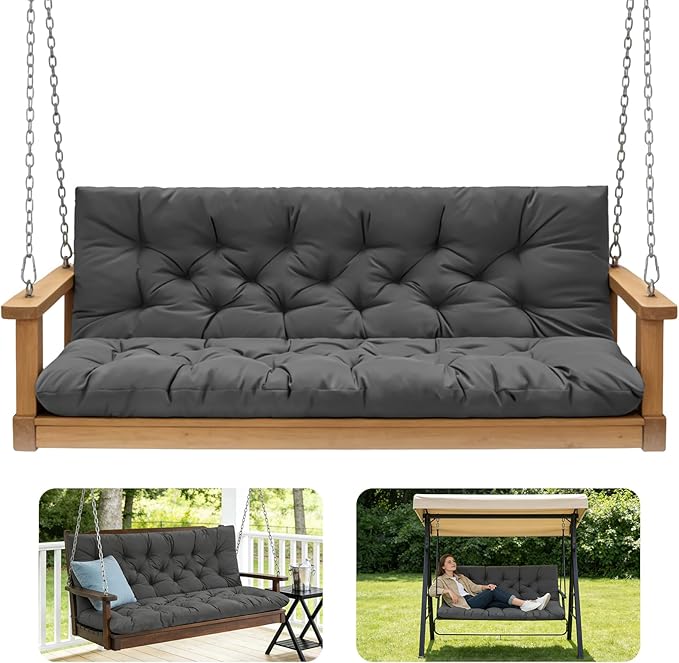 Porch Swing Cushions,Outdoor Cushions 3 Seater Replacement with Backrest, Waterproof Thickened Bench Cushion with Ties for Porch, Patio,Outdoor, Backyard and Garden (Dark Gray 40 * 40 in)
