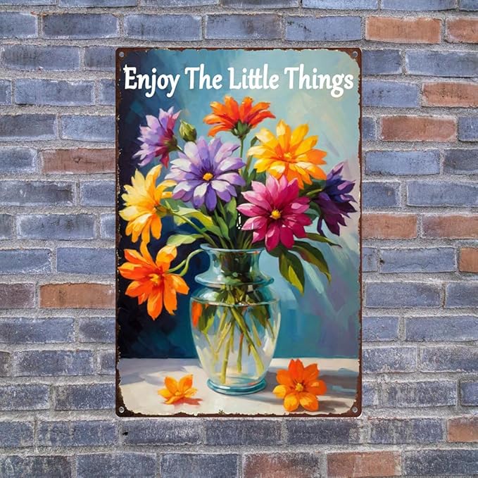 Garden Signs Outdoor Garden Decor Vintage Metal Tin Sign Enjoy The Little Things Sign Funny Fresh Flowers Sign Outdoor Signs For Porch Patio Wall Decor Farmhouse Country Home Decorative 8x12inch