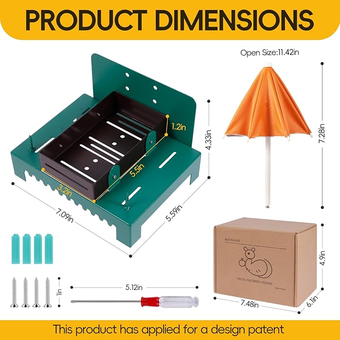 Metal Squirrel Feeder Picnic Table with Umbrella - Heavy Duty Iron Outdoor Chipmunk Feeder, Rust Resistant Corn Cob Holder, Funny Backyard Wildlife Gift for Nature Lovers.(Orange)