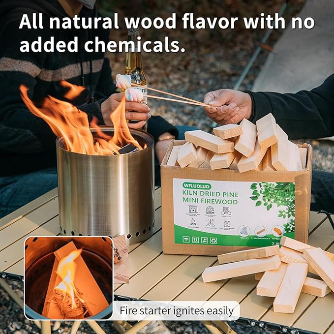 Mini Firewood 5'' Lengths Barkless Pine Kiln Dried Firewood Great Fire Pit Accessories Prefect for Solo Stove Mesa XL, Tabletop Fire Pit,Mesa Fire Sticks Wood,8Lbs