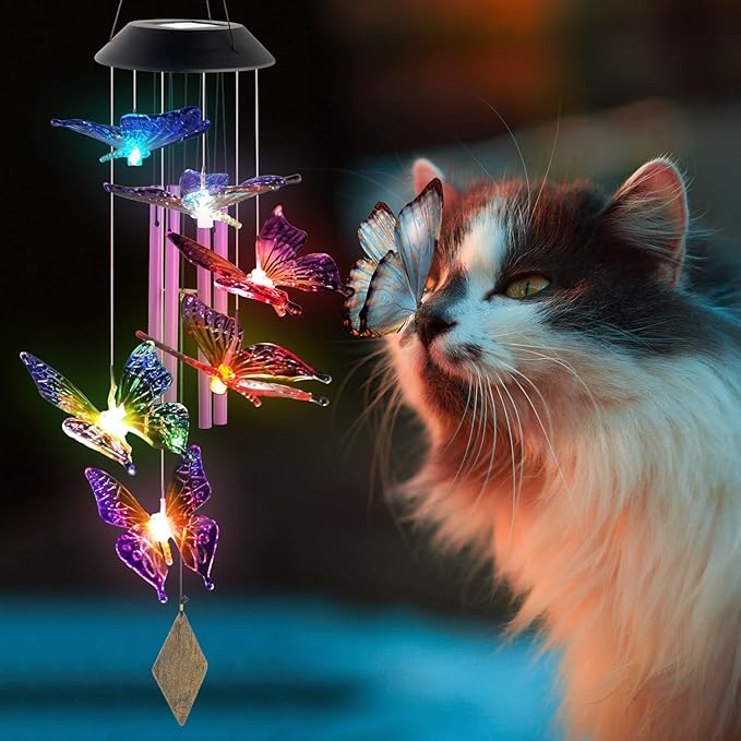 Butterfly Solar Wind Chimes,New Gift for All mom/dad/Women/Grandma/Daughter/Aunt/Friend/Wife and Sister. Yard Decor,Gardening Birthday Gift, Christmas Decorations,Patio Decor