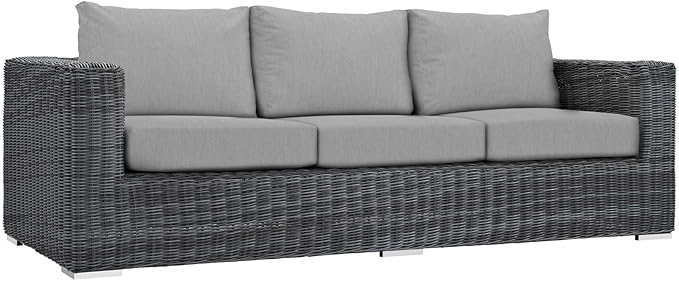 Modway Summon Wicker Rattan Outdoor Patio Sunbrella Sofa in Canvas Gray