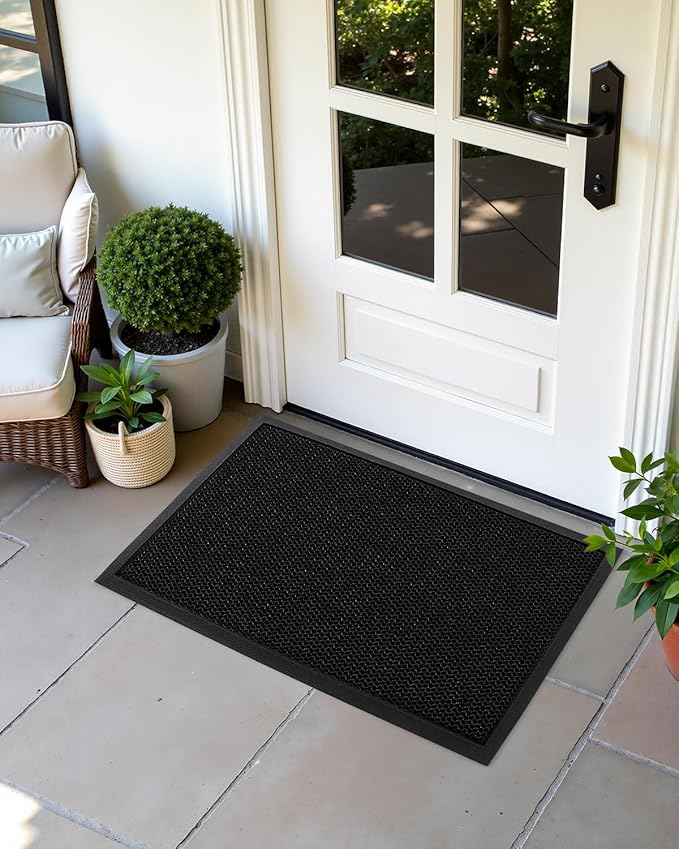 Color&Geometry High Stretch Elastic Silk Doormat, Large Front Door Mat Outside Entrance, Outdoor Door Mat for Patio,Quick-Dry & Heavy-Duty, Non-Slip Rubber Large Doormat, 17"x30" Black