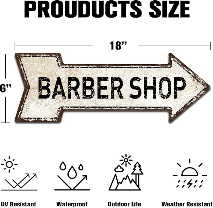 Mukuko Barber Shop Sign, 6"x18" Arrow Metal Tin Sign Barbers Pole Shave Haircut Wall Art Vintage Retro Hair Stylist Salon