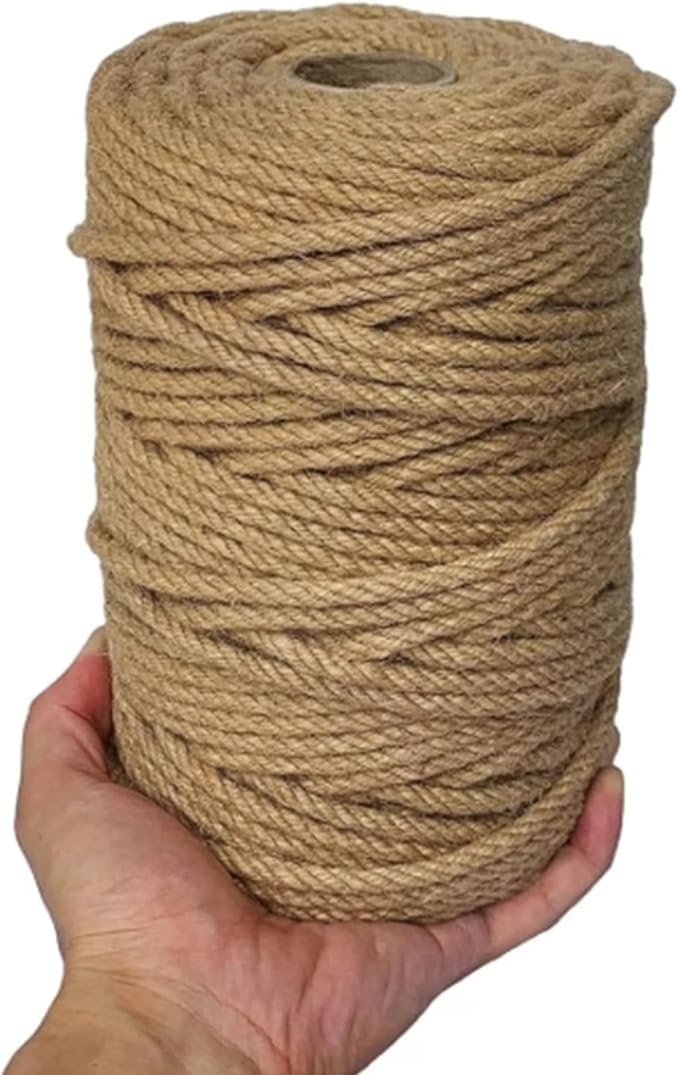 Natural Jute Rope 5mm 164ft - 4-Strand Brown Twine for DIY Vases, Table & Chair Decoration, Door Handles, Handles, Hanging Flower Pots & Craft Projects