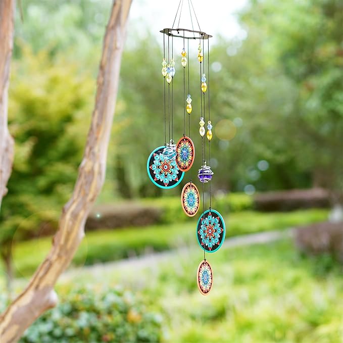 YUFENG Wind Chimes Outdoor Decor, Metal Memorial Windchimes Hanging Decoration for Garden Home Yard and Christmas Tree, 23.5'' Metal Flower Ornament Christmas Decor