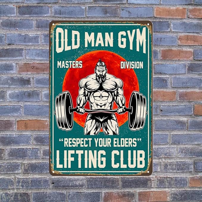 Home Gym Decor Old Man Gym Sign Vintage Gym Poster Gym Fitness Club Metal Tin Signs Masters Division Respect Your Elders Sign Man Gym Weightlifting Posters Motivational Wall Art Decorations 8x12 Inch