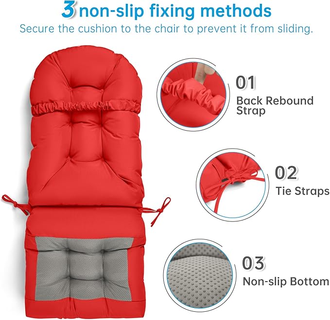 Adirondack Chair Cushion Tufted Waterproof Outdoor Rocking Chair Cushions with Ties Anti-Slip High Back Patio Chair Cushions for Patio Furniture Cushions