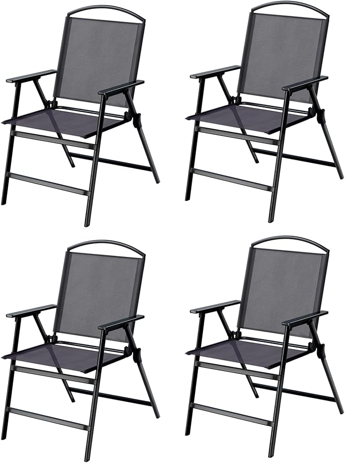 Outdoor Folding Patio Dining Chairs Set of 4 With Armrest Heavy-Duty Lightweight Protable Foldable Patio Sling Chair for Garden Lawn Poolside Backyard Deck Bistro Balcony Sillas Furnitures(4, black)