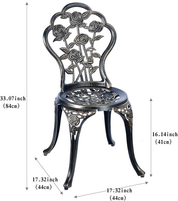 C/G 3 Piece Bistro Set, Outdoor Patio Table, Anti-Rust Cast Aluminum for Front Porch & Yard (Antique Copper)