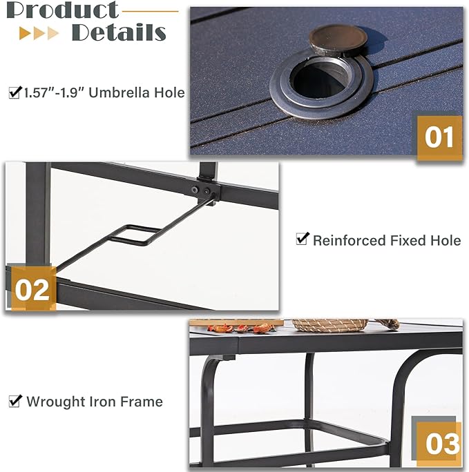 Sophia & William Patio Outdoor Table and Chairs Set with Umbrella Navy, Patio Dining Sets for 6, 7 Pieces Patio Table Set for Backyard Deck Porch Outside, Metal Table with Cushioned Rattan Chairs