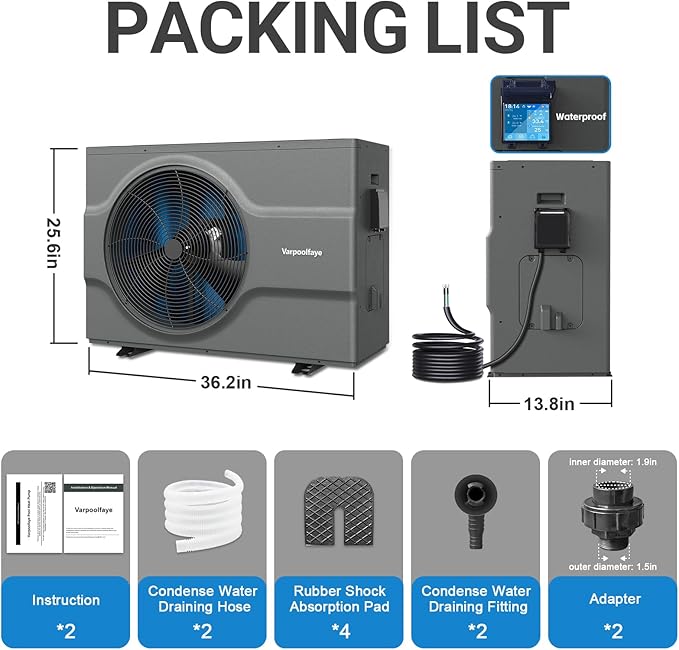 65,000 BTU Inverter Swimming Pool Heat Pump for In Ground Pools 21,000 Gallons Electric Pool Heater for Above Ground Pool Heating Cooling WiFi Control 220v