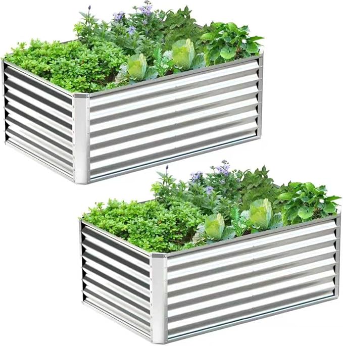 4x2x2FT Galvanized Raised Garden Bed Kit, Galvanized Planter Raised Garden Boxes Outdoor, Large Metal Raised Garden Beds for Vegetables-Silver