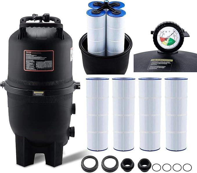 VEVOR 2025 Pro Cartridge Pool Filter Tank & Element for Above Ground & Inground Pools, Large 420-425Sq. Ft Cleaner System Compatible W/Pumps 1 to 3 HP| Up to 13393 GPH |for Pools Up to 107147 Gallons
