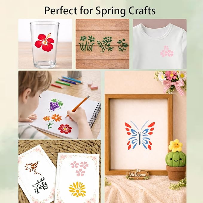 50 PCS Small Flower Stencils for Painting, Reusable Spring Stencils for Wood, Wall, Canvas & Cards, Holiday Crafts(3×3 Inch)