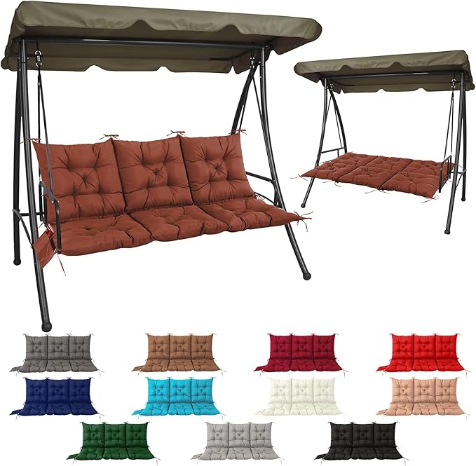 NACATIN 3 Seat Cushion for Outdoor Swing - 60x40 inches, 4" Thick Porch Swing Cushions with Ties and Storage Bag, Waterproof Bench Cushions for Patio, Outdoor, Backyard and Garden (Dark Brown)