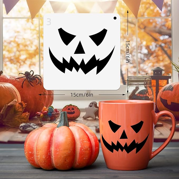 25 Pcs Halloween Stencils Reusable, 6x6 Halloween Stencils for Painting on Wood, Plastic Drawing Spraying Templates for Greeting Cards, Halloween Crafts Ornaments Wall Window Door DIY Decoration