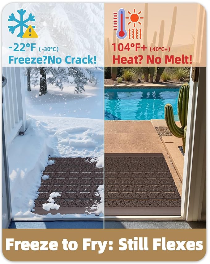 Color&Geometry Outdoor Mats for Front Door All Weather, 19"x30" Non Slip Low Pile Outside Door Mats, Dirt Trapping Waterproof Doormat Entrance, Brown Welcome Matt