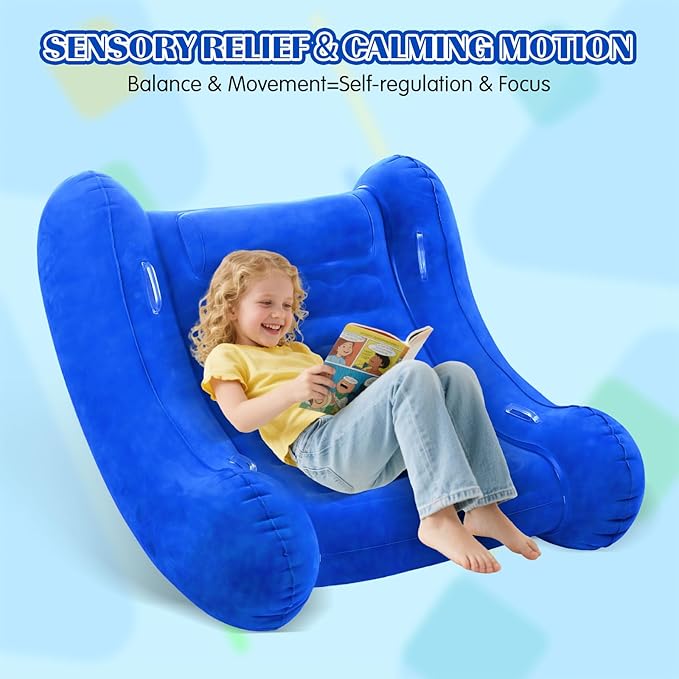 Sensory Rocker Chair for Kids, 42” x 42” x 46” Air Cloud Rocker, Inflatable Sensory Chair for Child with Autistic & ADHD, Indoor/Outdoor Toddler Rocking Chair-Includes Electric Air Pump