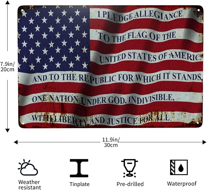 USA American Flag Vintage Metal Tin Sign Retro Rustproof Funny Art Wall Decor Gift Man Cave Bar US Pledge of Allegiance 8x12 Inch