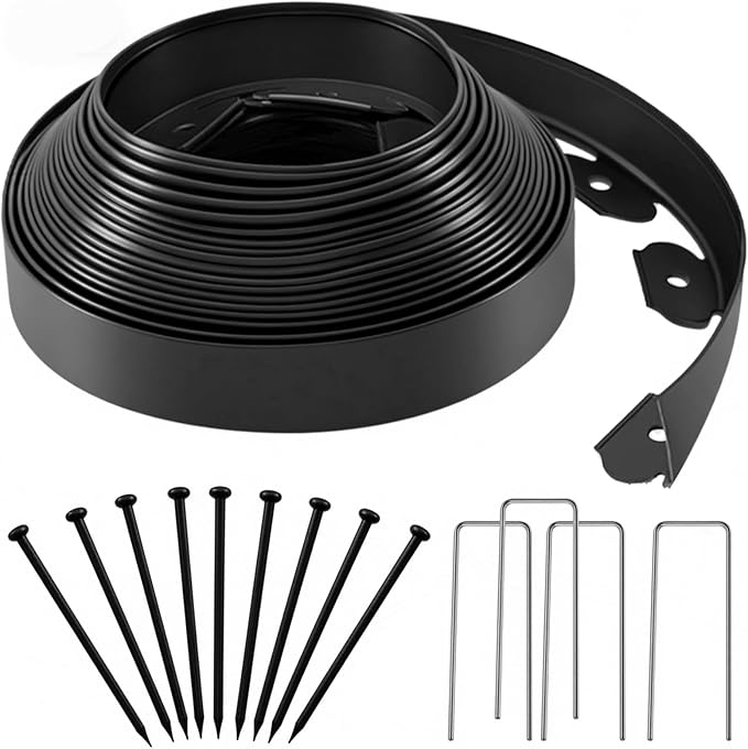 Landscape Edging 2 Inch X 66 FT Garden Edging Border with 60 Metal Spikes + 60 PE Spikes for Lawn,Flower Bed,Yard,Paver,Garden Playground, Fence, Pathway Edging Landscaping