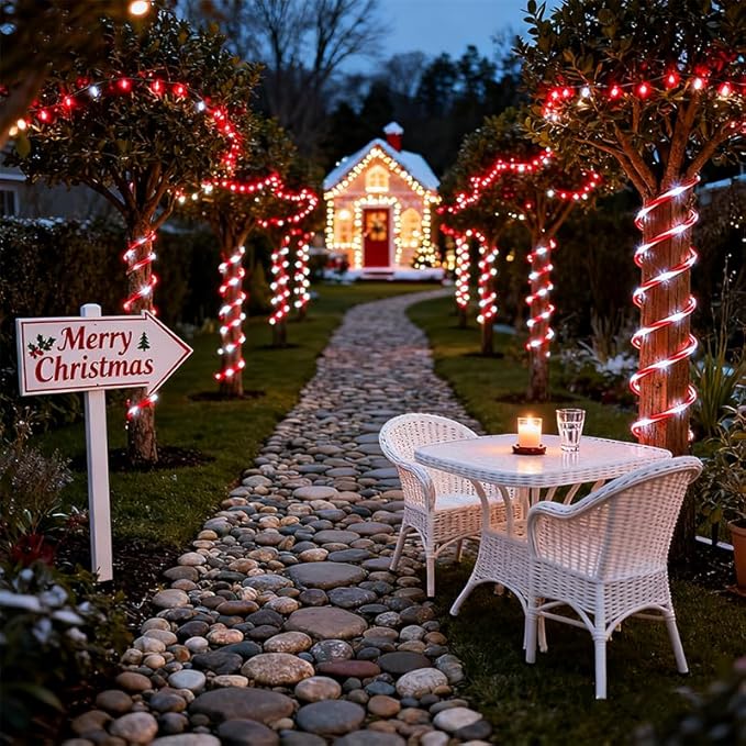Solar Rope Lights 33Ft 100 LED Rope Lights for Outside 8 Modes White Fairy Light Solar Outdoor for Patio Fence Party Garden Yard Home Holiday Tree Decoration Candy Color