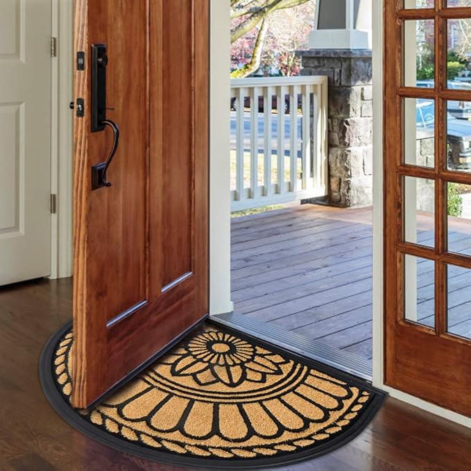 Mibao Half Round Door Mat, Non-Slip Welcome Entrance Way Mat, Durable Rubber Mats, Low-Profile Heavy Duty Doormat, Circle Mats for Garage, Patio, High Traffic Areas, 23.5" x 35.5", Yellow