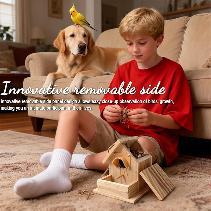 Bluebird Houses for Outside with Pole, Cedar Wooden Bird Houses to Paint for Finch Bluebird Cardinals, Hanging Birdhouses W/Rain Awning Kits for Outdoors (DIY Detachable, 2 Pack)