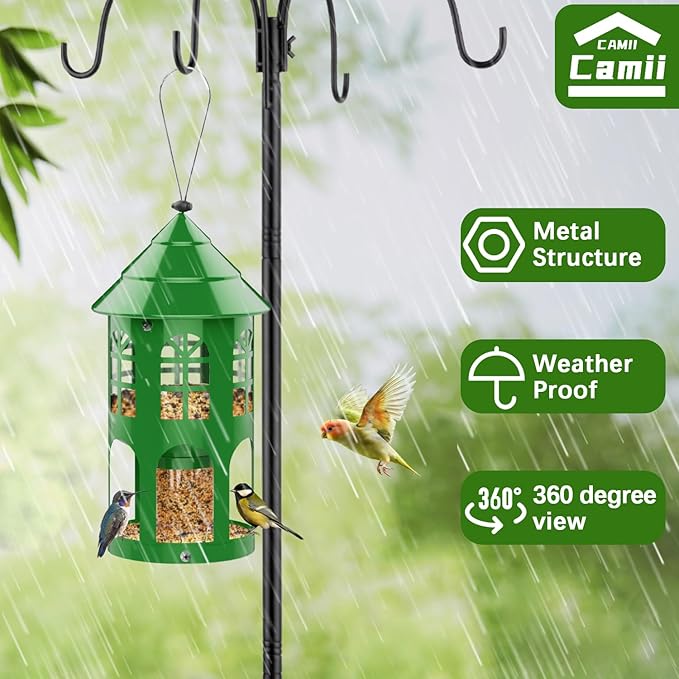 Bird Feeders for Outdoors Hanging, Metal Wild Bird Feeder for Outdside Easy to Clean & Refill, Weatherproof & Large Capacity, Ideal Birdfeeder for Attracting Finch, Cardinal, Blue Jay, Green