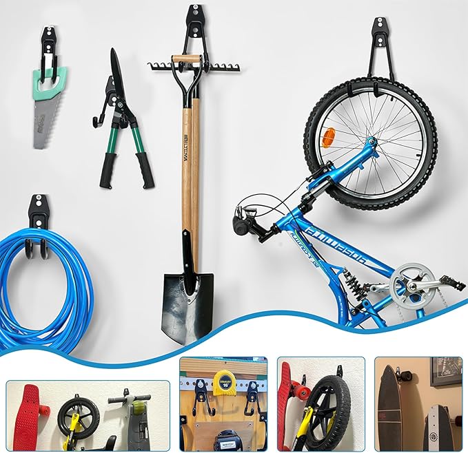 Garage Storage Utility Hooks，Garage Garden Tool Organizer，Steel Wall Mount Hooks, Garden Small U Hooks (6 Pack-Black)