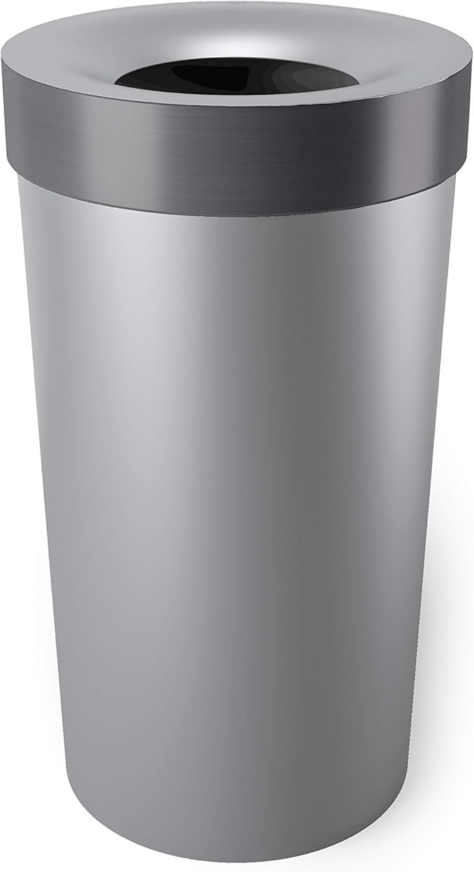 Umbra Vento Kitchen Trash Can with Open Top, Large 16-Gallon (62 L) Capacity, Grey