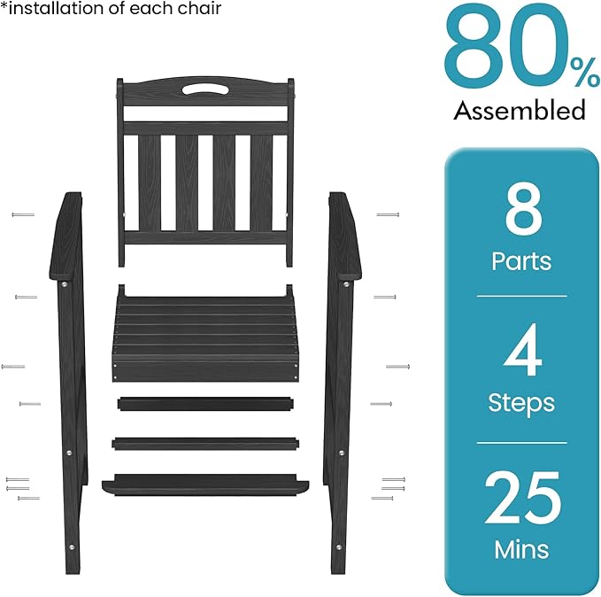 Ciokea Set of 2 Outdoor Tall Bar Chairs, 27" Bar Height Patio Stools with Arms & High Back, Heavy Duty All-Weather Adirondack Tall Chairs for Balcony, Poolside, Deck and Garden, Black