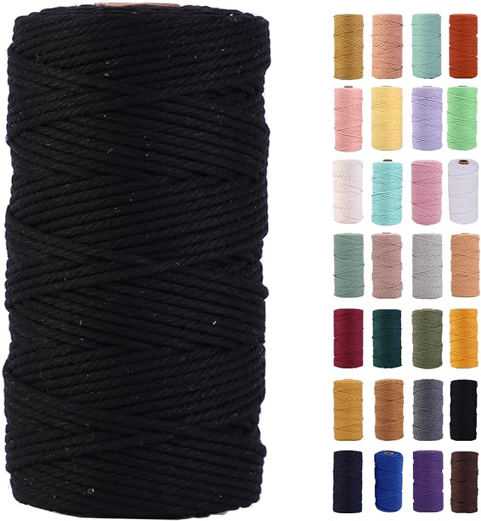Black Macrame Cord 3mm x 109Yards,Colored Cotton Rope Colorful Cotton Cord Soft Craft Cord Twine for Wall Hanging Plant Hangers Crafts Decorative Projects