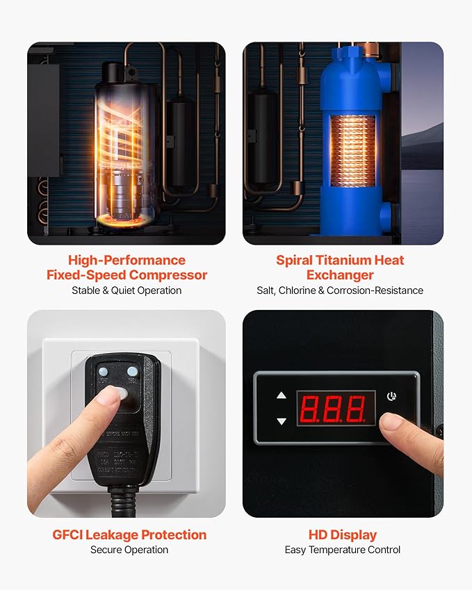 VEVOR 14710 BTU Pool Heat Pump, Electric Pool Heater for Above Ground Up to 3962 Gallons, Max COP 5.13, Heating & Cooling Dual Mode, Low Noise Smart Inverter Compressor, GFCI Protection for Swimming
