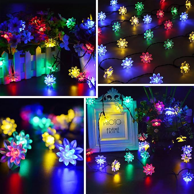 ITICdecor Solar Flower String Lights Outdoor Waterproof 50 LED Solar String Lights for Outside Decorative for Garden Fence Patio Yard Christmas Tree Lawn Party (Multi-Colored)