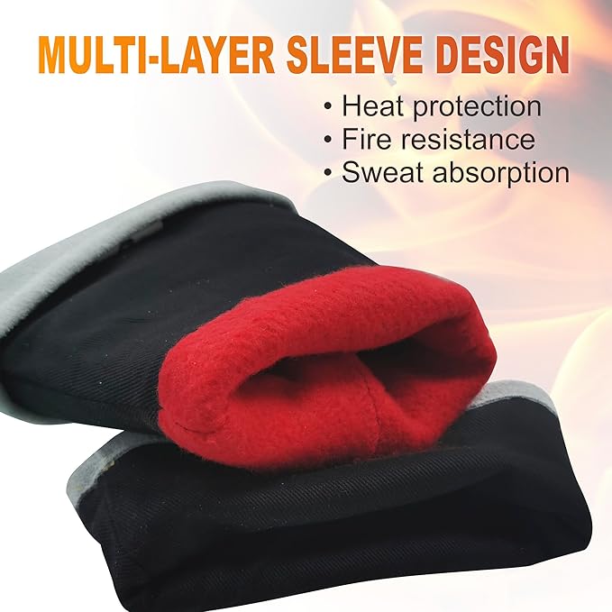 932℉/500°C Heat Resistant gloves, Fire Proof Foundry Leather Gloves for Fireplace, Furnace, Fire Pit, Blacksmith...