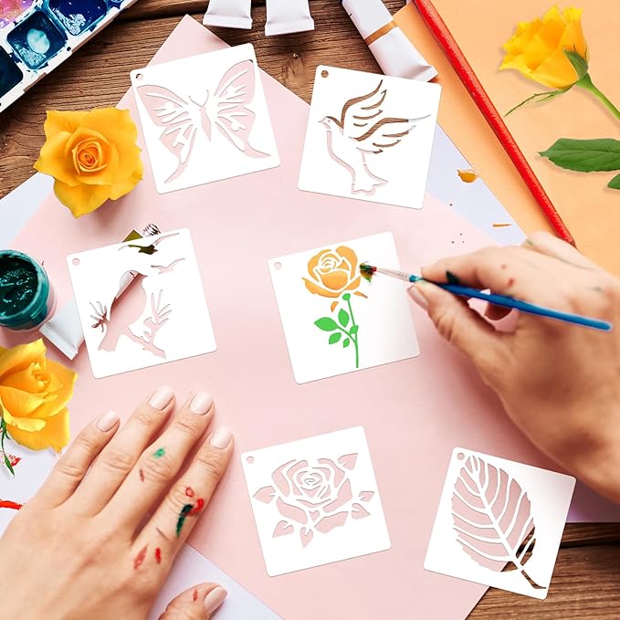 80 Pcs 3 Inch Stencils for Painting on Wood, Butterfly & Flower Stencils for Crafts Reusable Drawing Stencil for Kids Classroom Projects, Fabric Art, Wood Signs, Wall Murals
