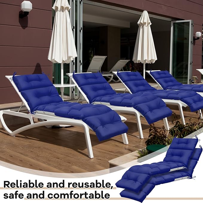 Kigley 2 Pcs Chaise Lounge Cushions 75 x 22 x 5 Inches Soft Lounge Chair Cushion Spring/Summer Seasonal Replacement for Outdoor Indoor Home Office (Dark Blue)