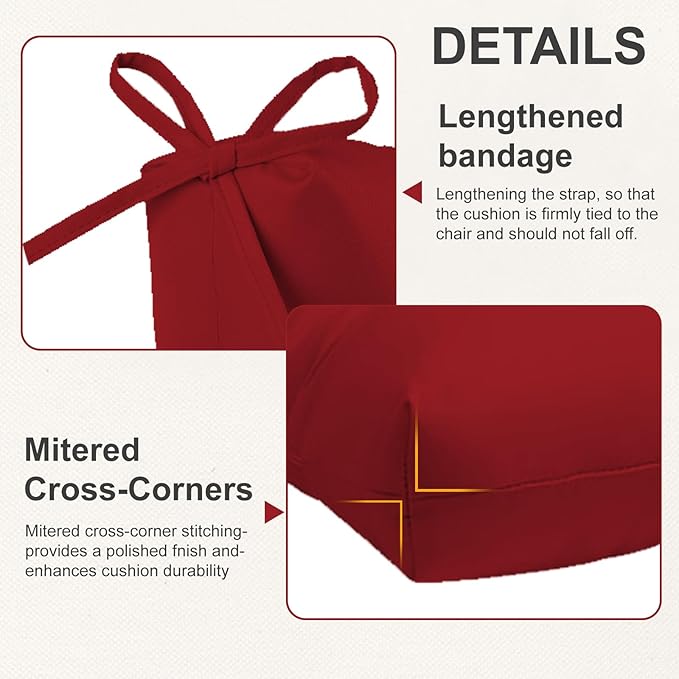 Outdoor High Back Chair Cushions 2-Pack, 44"x22"x 4" Fade-Resistant Waterproof Tufted Pads with Ties for Patio Rocking & Adirondack Chairs (Red)
