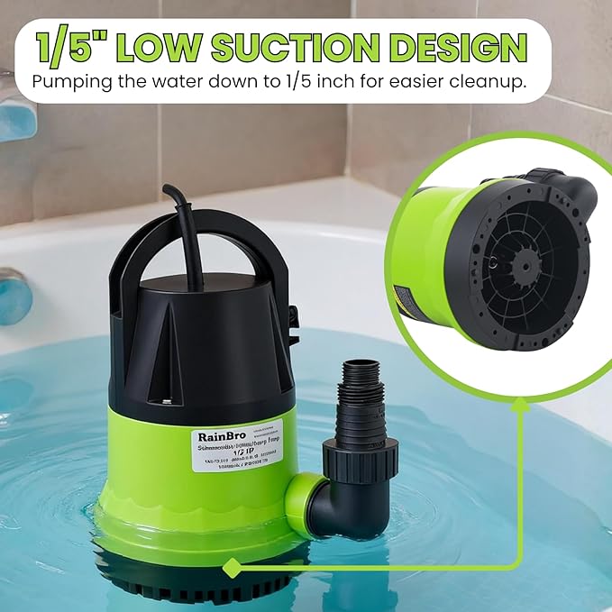 Sump Pump, Submersible Water Pump With 10ft Water Hose Kit, Submersible Pump For Pool Draining, Utility Pump Submersible For Hot Tub Water Removal, 25ft Power Cord, 2300GPH, 1/2 HP