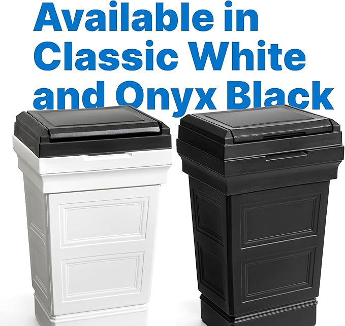 Step2 Atherton Large Garbage Container, Indoor/Outdoor Trash Can with Lid, Weather Resistant, Made of Durable Plastic, Weather-Resistant, Classic White