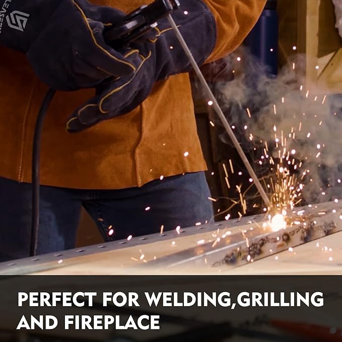 LeaSeek Leather Forge Welding Gloves, Heat/Fire Resistant Barbecue Gloves,Mitts for Fireplace,BBQ,Welder,Grill,Oven,Stove,Tig