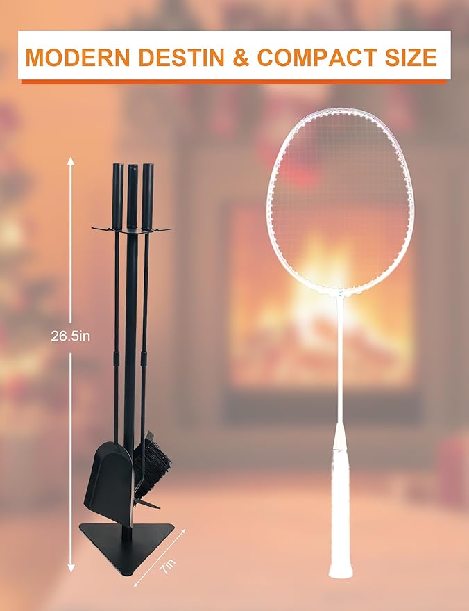 Tomersun Small 23 Inch Fireplace Tools Set Indoor 4 Pcs Fireplace Tools with Fireplace Poker, Shovel, Broom, Fireplace Tool Stand