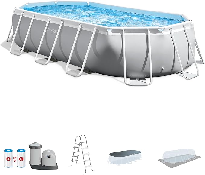 INTEX Above Ground Swimming Pool Set, Prism Frame 16.6ft x 9ft x 48in with Pump & Ladder