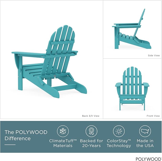POLYWOOD AD5030AR Classic Folding Adirondack Chair, Height: 35.00" - Width: 29" - Depth: 35.00", Aruba