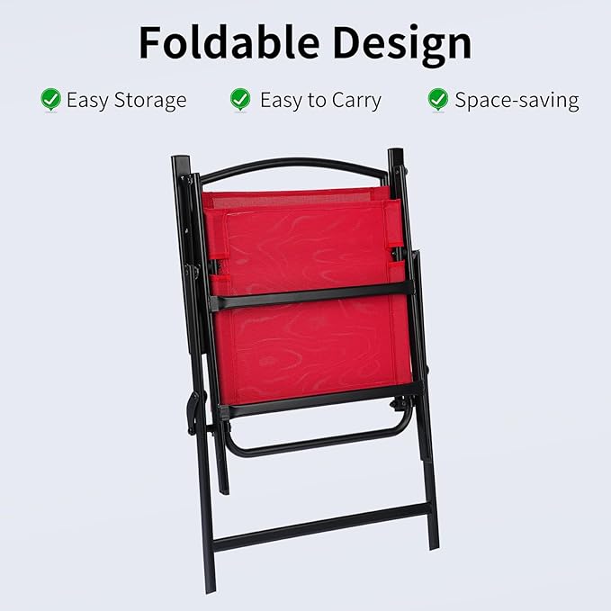 Outdoor Folding Patio Dining Chairs Set of 2 With Armrest Heavy-Duty Lightweight Protable Foldable Patio Sling Chair for Garden Lawn Poolside Backyard Deck Bistro Balcony Sillas Furnitures(2, red)