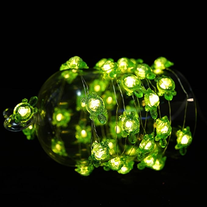 Decorman Turtle Decorative String Lights, 14ft 40 LED 8 Modes Warm White Weatherproof Battery Operated Ocean Theme Lights for Bedrooms Parties Weddings Gardens with Remote and Timer